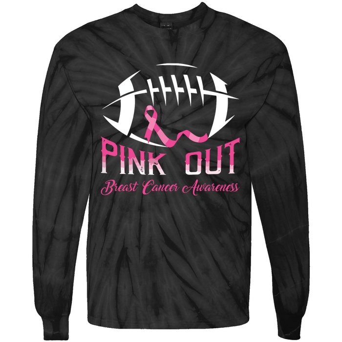 Pink Out Shirts Breast Cancer Football Tie-Dye Long Sleeve Shirt