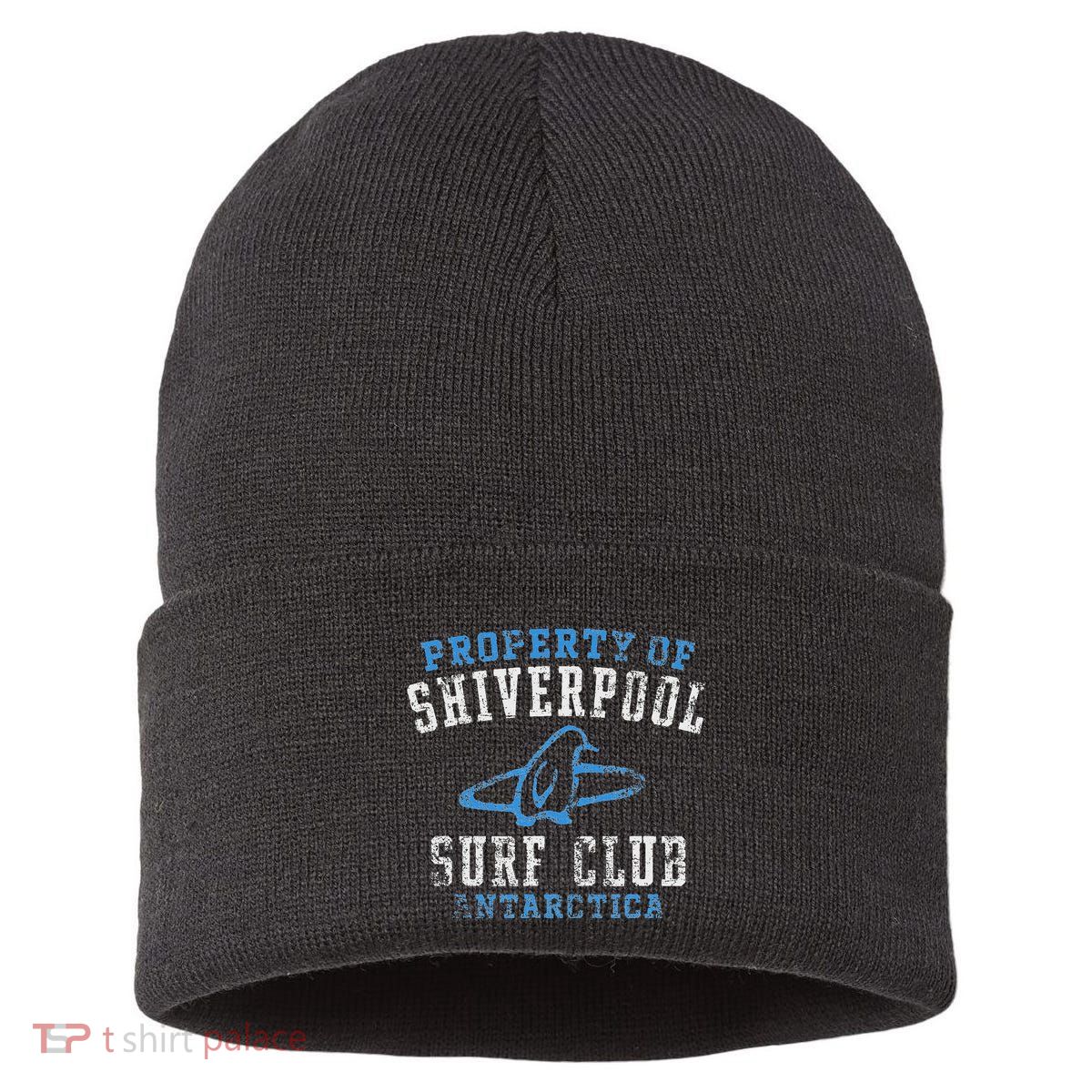 Property Of Shiverpool Surf Club Antarctica Distressed Sustainable Knit Beanie