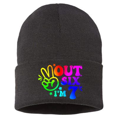 Peace Out Six I'm 7 Year Old 7th Birthday Sustainable Knit Beanie