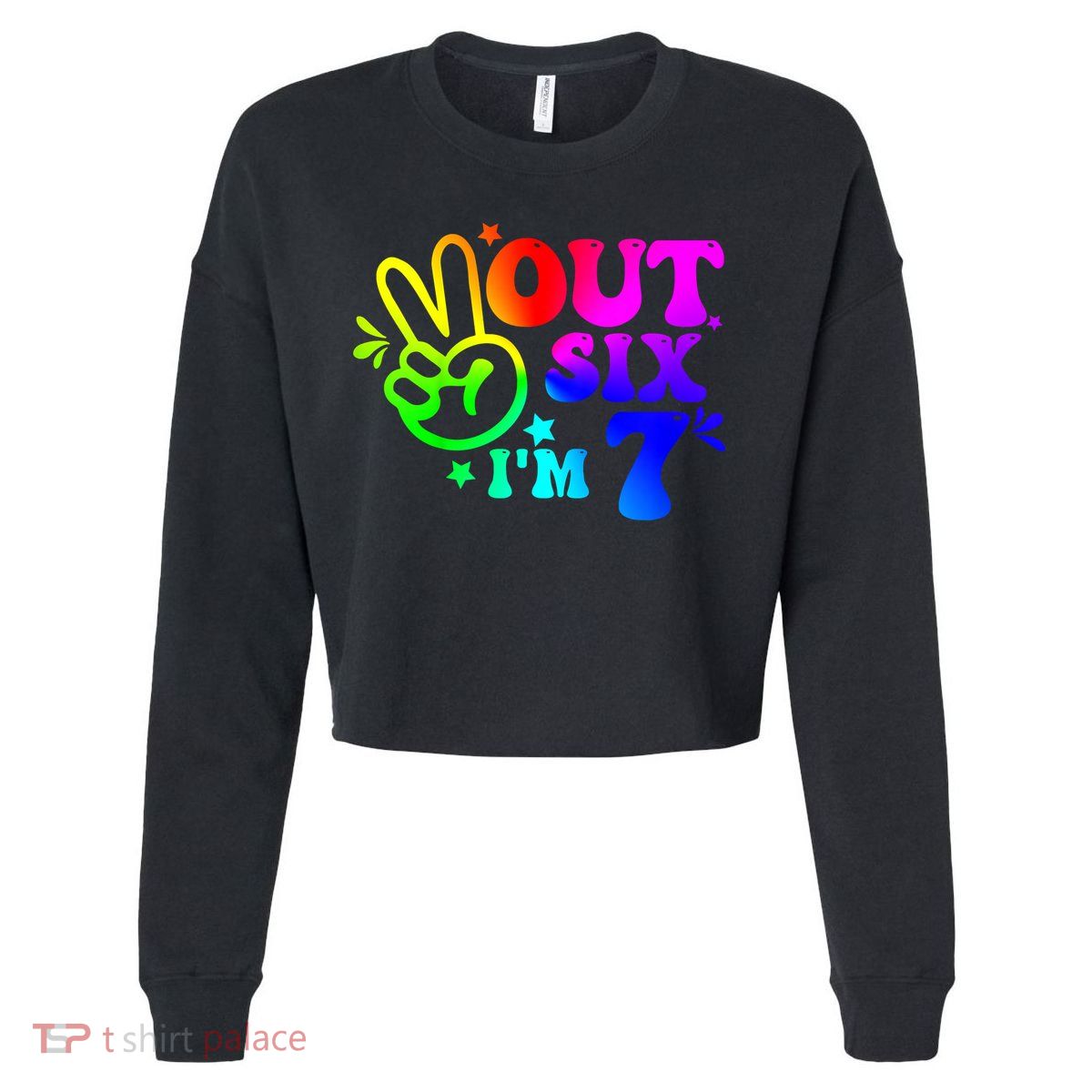 Peace Out Six I'm 7 Year Old 7th Birthday Cropped Pullover Crew