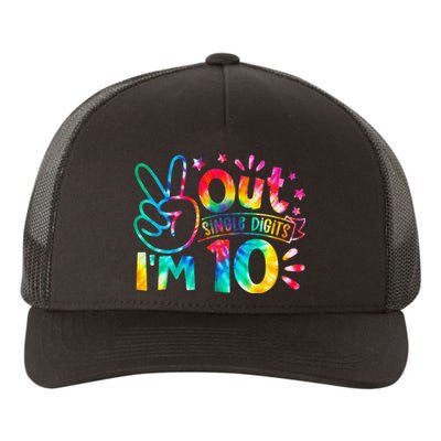 Peace Out Single Digits I'm 10 Years Old Tie Dye Birthday Yupoong Adult 5-Panel Trucker Hat