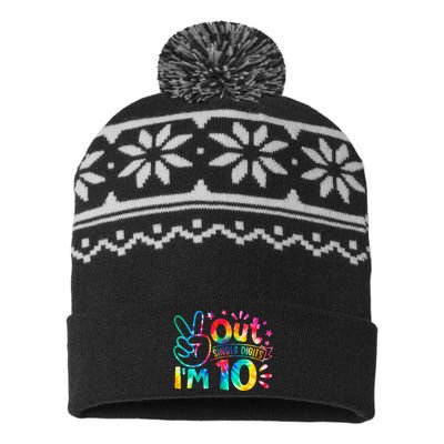 Peace Out Single Digits I'm 10 Years Old Tie Dye Birthday USA-Made Snowflake Beanie