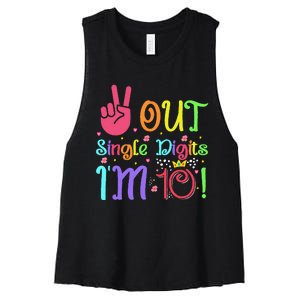 Peace Out Single Digits I'm 10 Year Old 10th Birthday Women's Racerback Cropped Tank