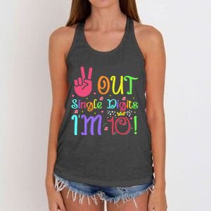 Peace Out Single Digits I'm 10 Year Old 10th Birthday Women's Knotted Racerback Tank