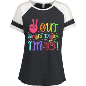 Peace Out Single Digits I'm 10 Year Old 10th Birthday Enza Ladies Jersey Colorblock Tee