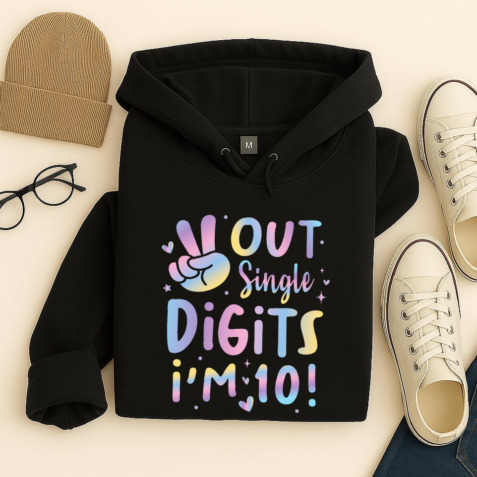 Peace Out Single Digits I'm 10 Year Old 10th Birthday Hoodie
