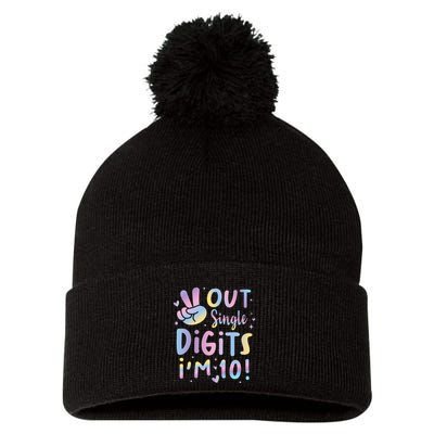 Peace Out Single Digits I'm 10 Year Old 10th Birthday Pom Pom 12in Knit Beanie