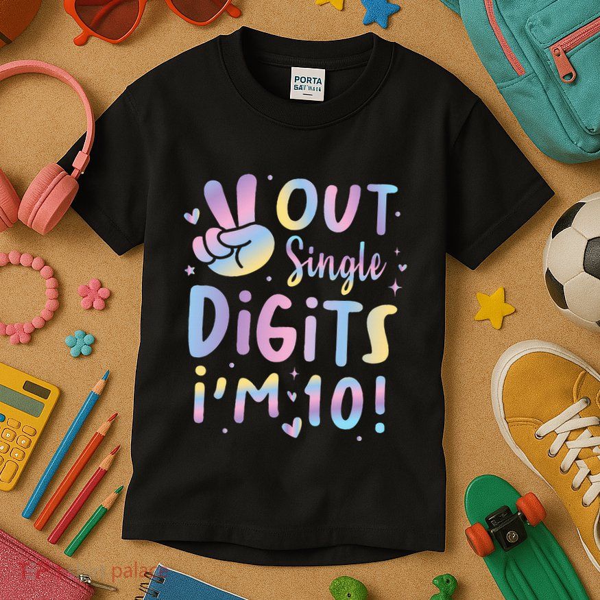 Peace Out Single Digits I'm 10 Year Old 10th Birthday Kids T-Shirt