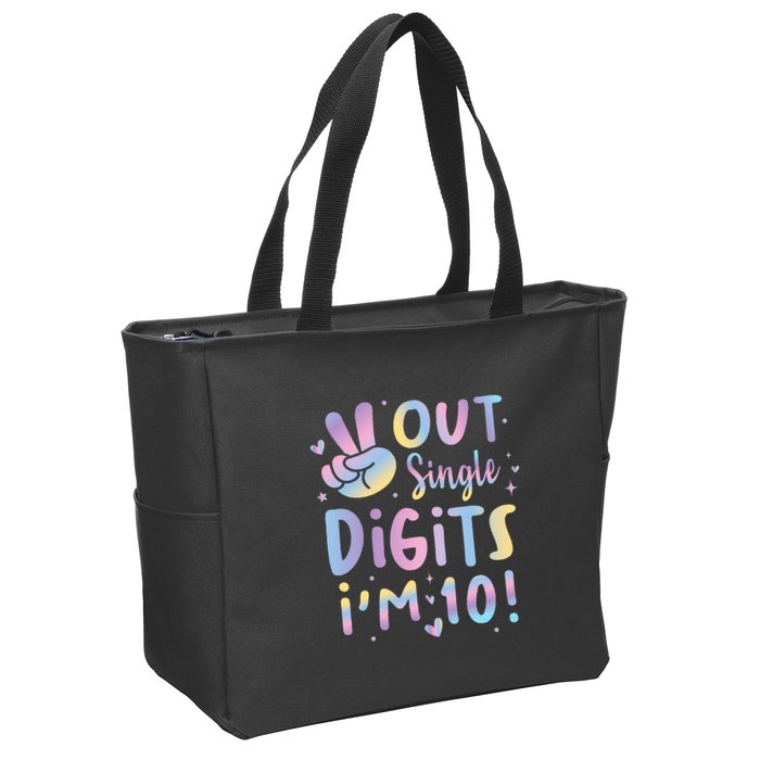 Peace Out Single Digits I'm 10 Year Old 10th Birthday Zip Tote Bag