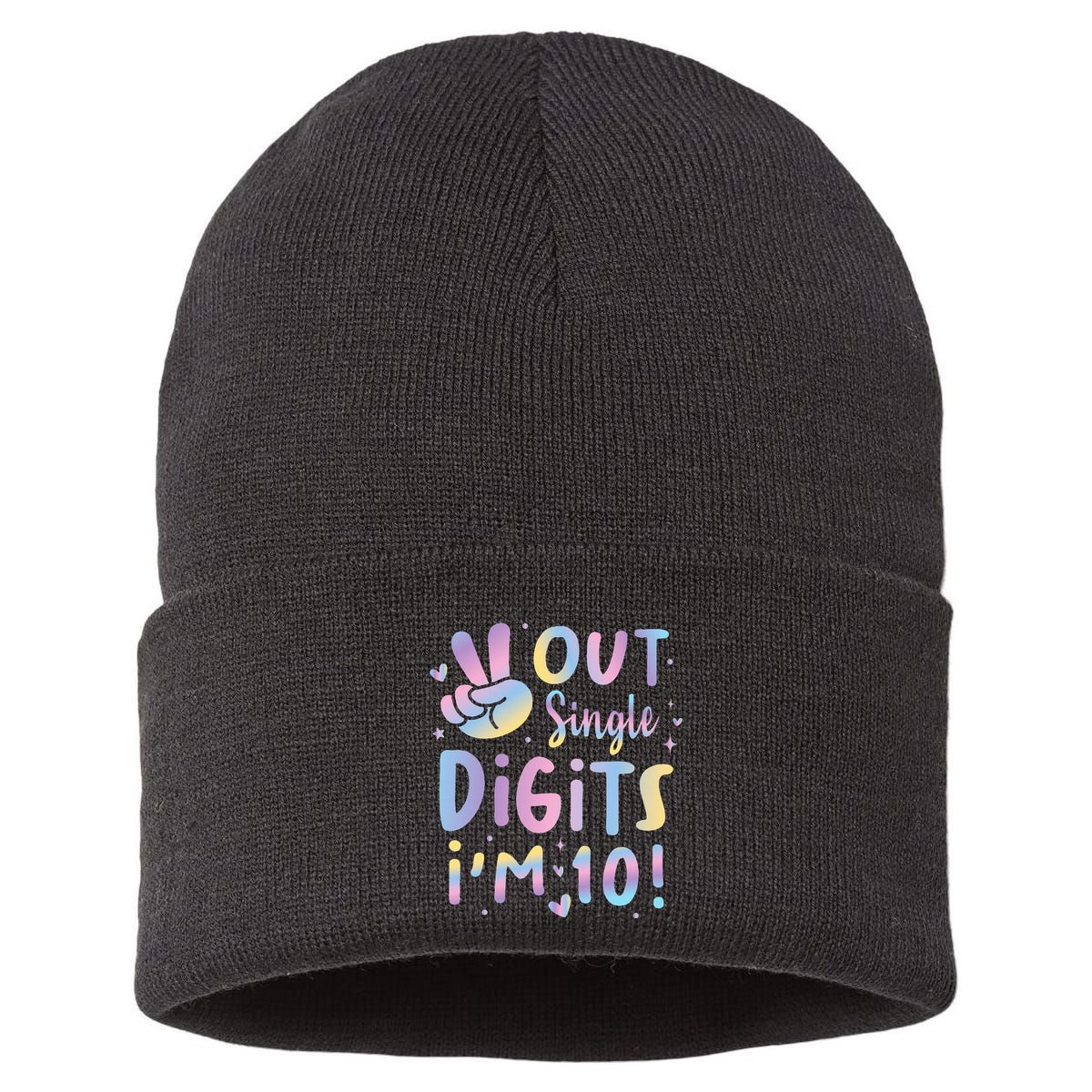 Peace Out Single Digits I'm 10 Year Old 10th Birthday Sustainable Knit Beanie