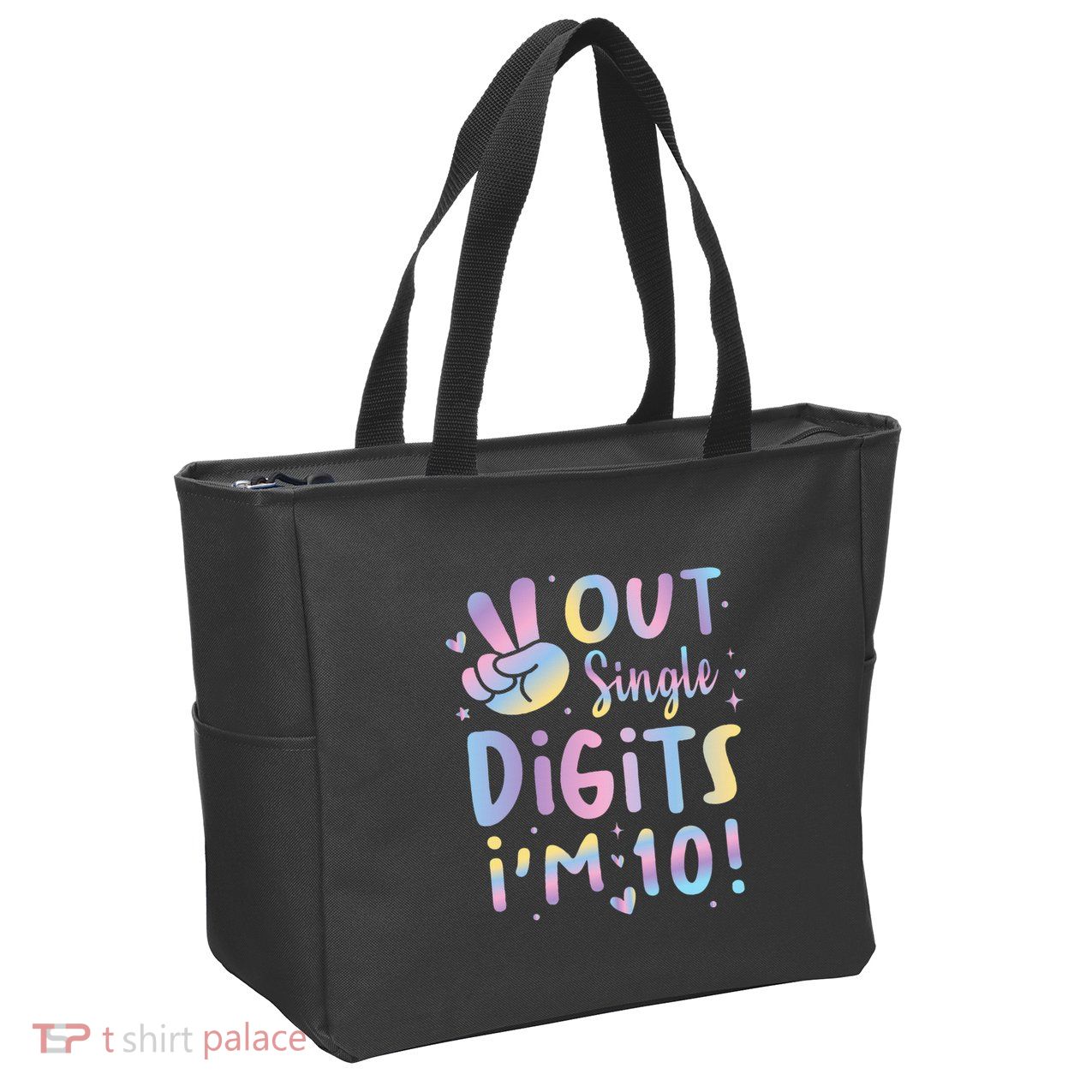 Peace Out Single Digits I'm 10 Year Old 10th Birthday Zip Tote Bag