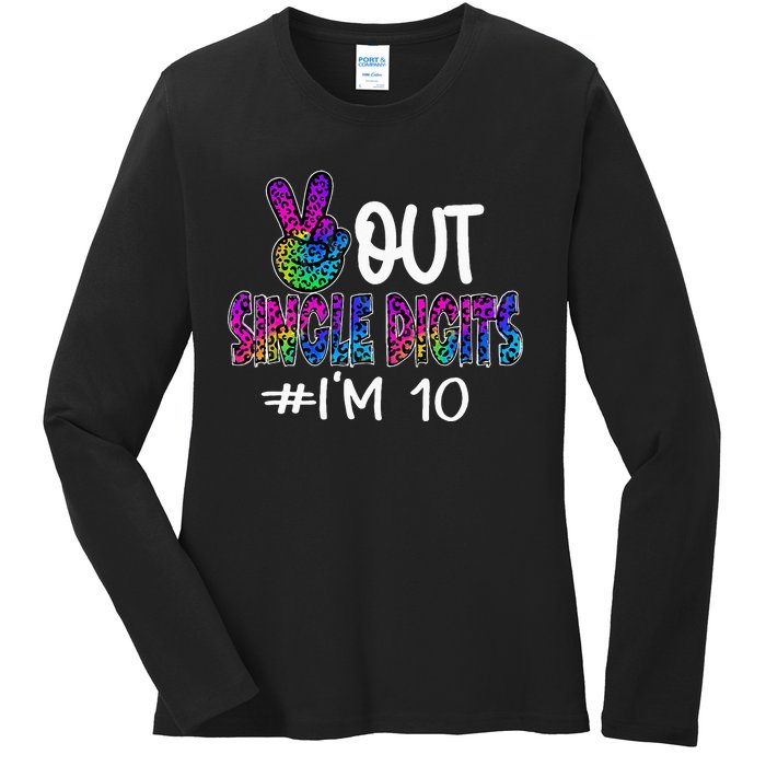 Peace Out Single Digits Im 10 Year Old 10th Birthday Girl Ladies Long Sleeve Shirt