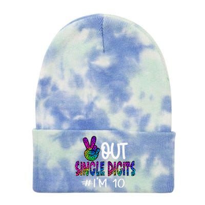 Peace Out Single Digits Im 10 Year Old 10th Birthday Girl Tie Dye 12in Knit Beanie