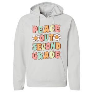 Peace Out Second Grade Cute Groovy Last Day Of 2nd Grade Performance Fleece Hoodie