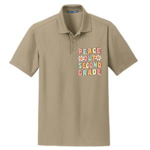 Peace Out Second Grade Cute Groovy Last Day Of 2nd Grade Dry Zone Grid Polo