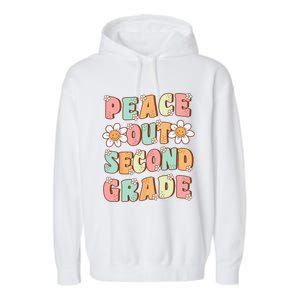 Peace Out Second Grade Cute Groovy Last Day Of 2nd Grade Garment-Dyed Fleece Hoodie