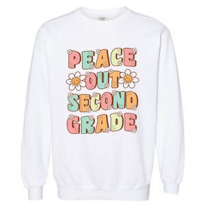 Peace Out Second Grade Cute Groovy Last Day Of 2nd Grade Garment-Dyed Sweatshirt