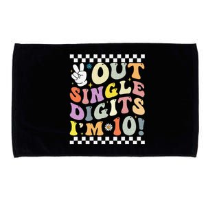 Peace Out Single Digits Retro Groovy 10th Birthday Microfiber Hand Towel