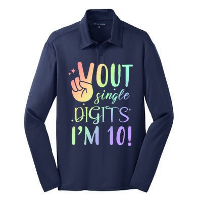 Peace Out Single Digits I'm 10 Birthday Gift Silk Touch Performance Long Sleeve Polo