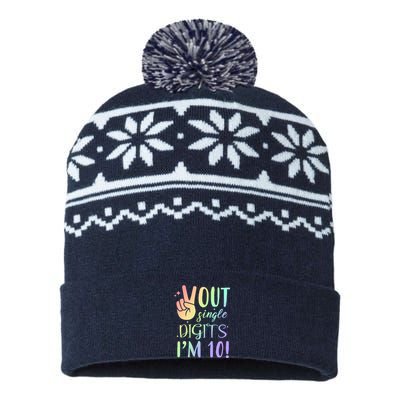 Peace Out Single Digits I'm 10 Birthday Gift USA-Made Snowflake Beanie