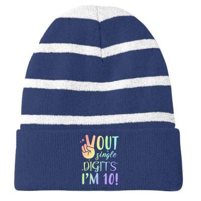 Peace Out Single Digits I'm 10 Birthday Gift Striped Beanie with Solid Band