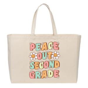 Peace Out Second Grade Groovy Last Day of 2nd Grade Cotton Canvas Jumbo Tote