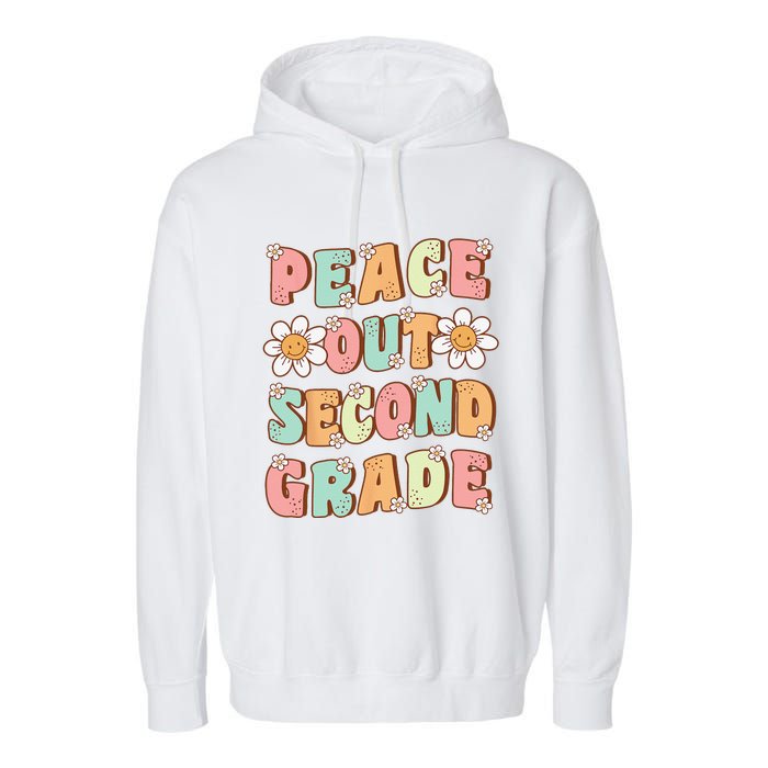 Peace Out Second Grade Groovy Last Day of 2nd Grade Garment-Dyed Fleece Hoodie