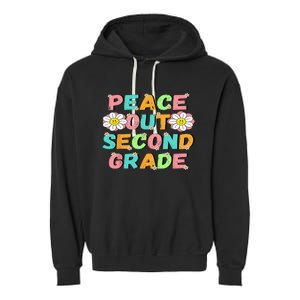 Peace Out Second Grade Cute Groovy Last Day Of 2Nd Grade Garment-Dyed Fleece Hoodie