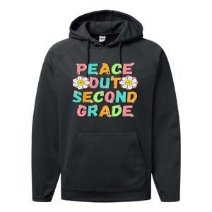 Peace Out Second Grade Cute Groovy Last Day Of 2Nd Grade Performance Fleece Hoodie