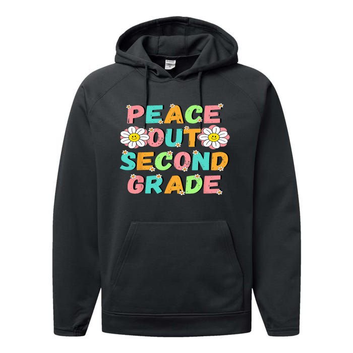 Peace Out Second Grade Cute Groovy Last Day Of 2Nd Grade Performance Fleece Hoodie