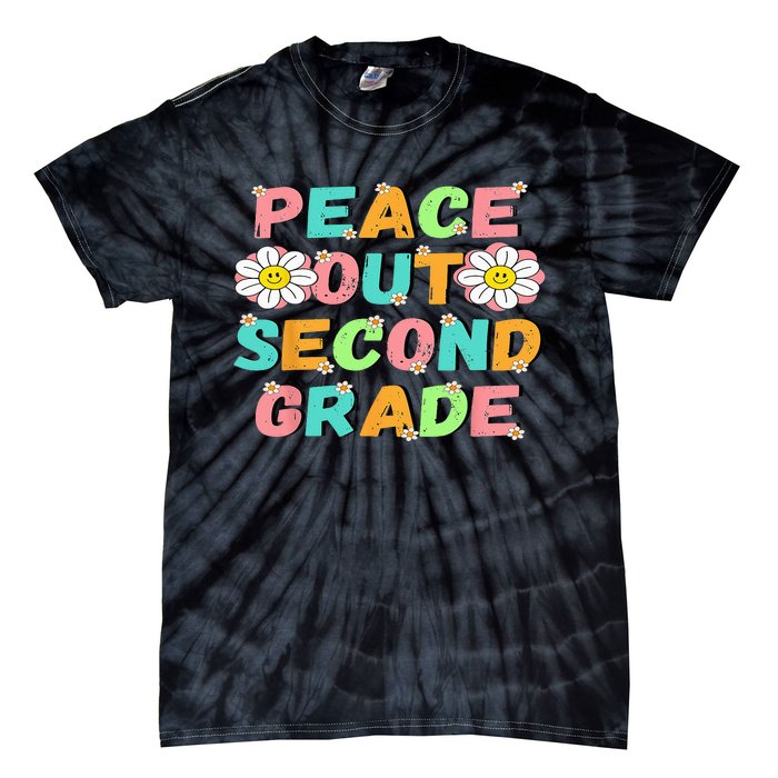 Peace Out Second Grade Cute Groovy Last Day Of 2Nd Grade Tie-Dye T-Shirt