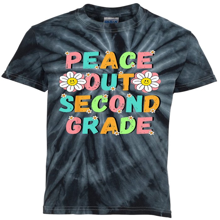 Peace Out Second Grade Cute Groovy Last Day Of 2Nd Grade Kids Tie-Dye T-Shirt