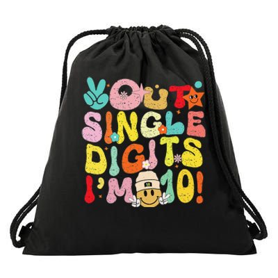 Peace Out Single Digits Groovy 10th Birthday Drawstring Bag