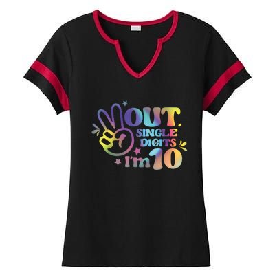 Peace Out Single Digits Im 10 Year Old 10th Birthday Girl Ladies Halftime Notch Neck Tee