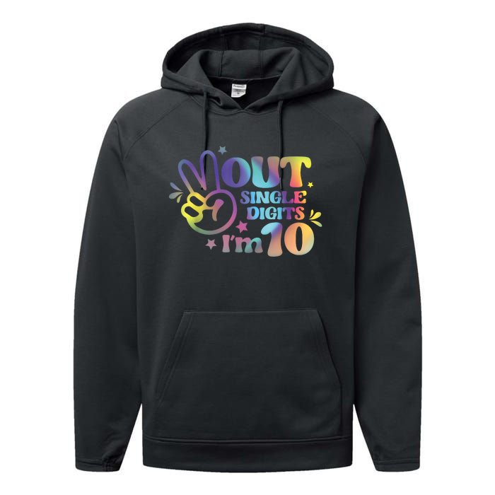 Peace Out Single Digits Im 10 Year Old 10th Birthday Girl Performance Fleece Hoodie