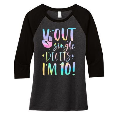 Peace Out Single Digits Im 10 Year Old 10th Birthday Girl Women's Tri-Blend 3/4-Sleeve Raglan Shirt