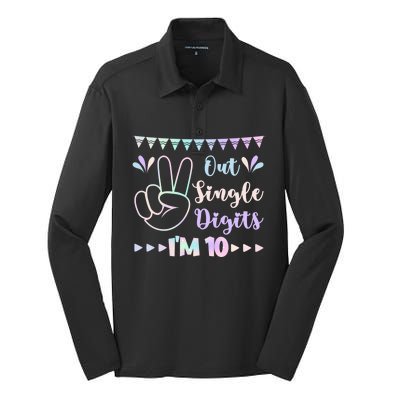 Peace Out Single Digits I'm 10 Gift Silk Touch Performance Long Sleeve Polo