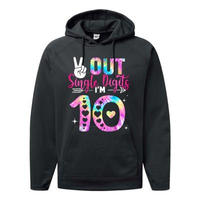 Peace Out Single Digits Im 10 Digits Tie Dye Birthday Girls Performance Fleece Hoodie