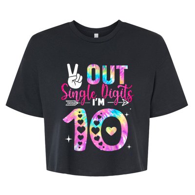 Peace Out Single Digits Im 10 Digits Tie Dye Birthday Girls Bella+Canvas Jersey Crop Tee