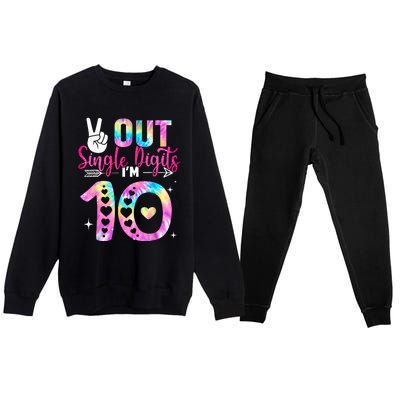 Peace Out Single Digits Im 10 Digits Tie Dye Birthday Girls Premium Crewneck Sweatsuit Set