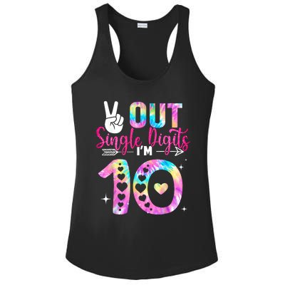 Peace Out Single Digits Im 10 Digits Tie Dye Birthday Girls Ladies PosiCharge Competitor Racerback Tank