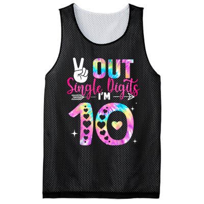 Peace Out Single Digits Im 10 Digits Tie Dye Birthday Girls Mesh Reversible Basketball Jersey Tank