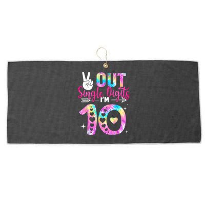 Peace Out Single Digits Im 10 Digits Tie Dye Birthday Girls Large Microfiber Waffle Golf Towel