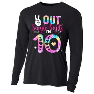 Peace Out Single Digits Im 10 Digits Tie Dye Birthday Girls Cooling Performance Long Sleeve Crew