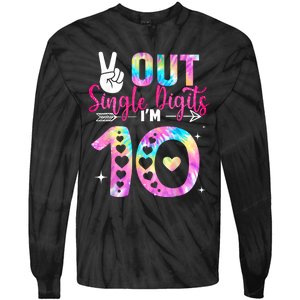 Peace Out Single Digits Im 10 Digits Tie Dye Birthday Girls Tie-Dye Long Sleeve Shirt