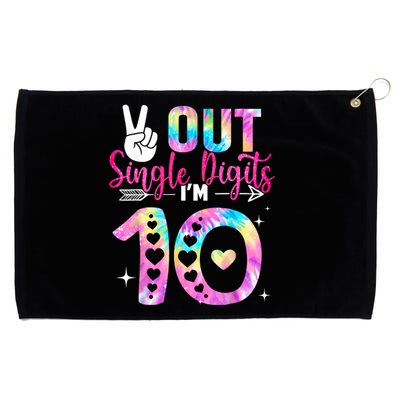 Peace Out Single Digits Im 10 Digits Tie Dye Birthday Girls Grommeted Golf Towel