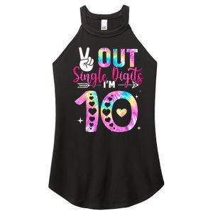 Peace Out Single Digits Im 10 Digits Tie Dye Birthday Girls Women's Perfect Tri Rocker Tank