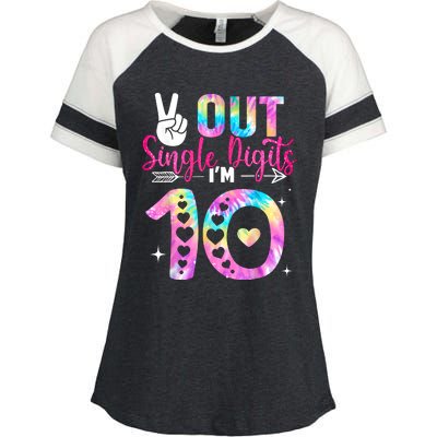 Peace Out Single Digits Im 10 Digits Tie Dye Birthday Girls Enza Ladies Jersey Colorblock Tee