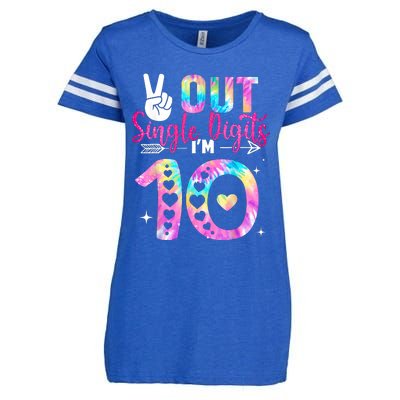 Peace Out Single Digits Im 10 Digits Tie Dye Birthday Girls Enza Ladies Jersey Football T-Shirt