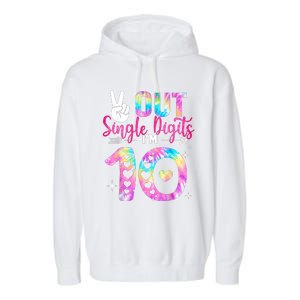 Peace Out Single Digits Im 10 Digits Tie Dye Birthday Girls Garment-Dyed Fleece Hoodie